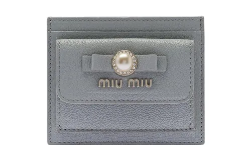 MIU MIU Madras Leather Card Holder Women's Cornflower Blue