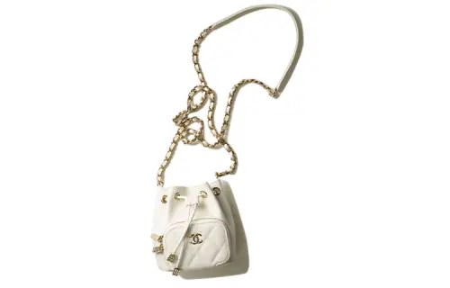 CHANEL Grain Embossed Calfskin Metal Bucket Bag, Shoulder Bag, Crossbody Bag Mini Women's White