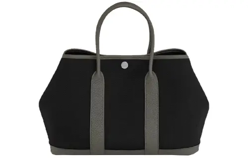 HERMES Garden Party Canvas With Negonda Calfskin Handbag 30 Women's Black/Meyer Gray