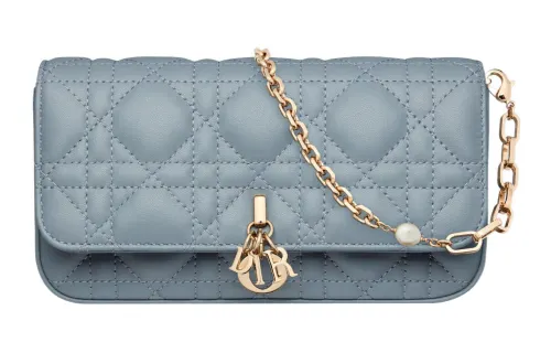 DIOR Lady Dior Sheepskin Handheld Crossbody Bag, Shoulder Bag Women's Powder Blue