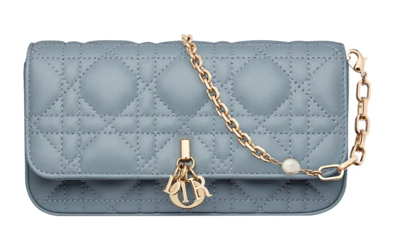 DIOR Lady Dior Sheepskin Handheld Crossbody Bag, Shoulder Bag Women's Powder Blue