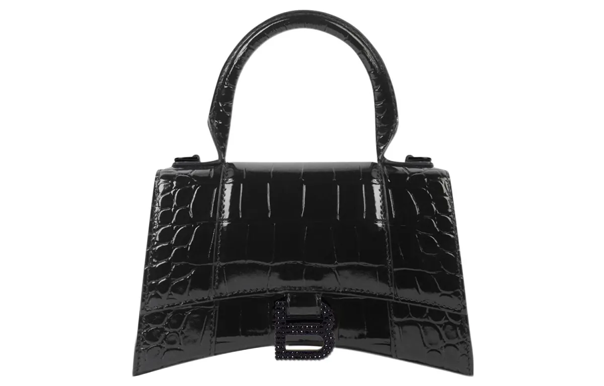 Balenciaga Hourglass Bright Crocodile Pattern Embossed Cow Leather Shoulder Bag, Crossbody Bag, Handbag Mini Women's