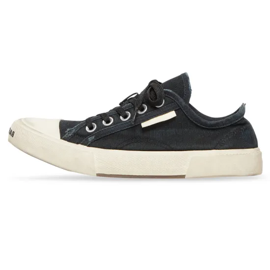 Balenciaga Paris Low Top Sneakers 'Black Destroyed Cotton And White Rubber'