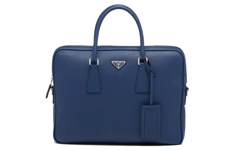 PRADA Saffiano Leather Portable One Shoulder Crossbody Briefcase Men's Dark Purple Blue