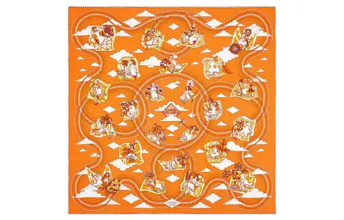 HERMES Silk Scarf Women's Orange/Gold