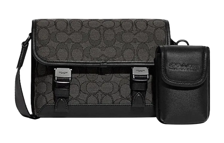 COACH League Coated Canvas With Refined Leather Shoulder Bag, Crossbody Bag Small Men's Black
