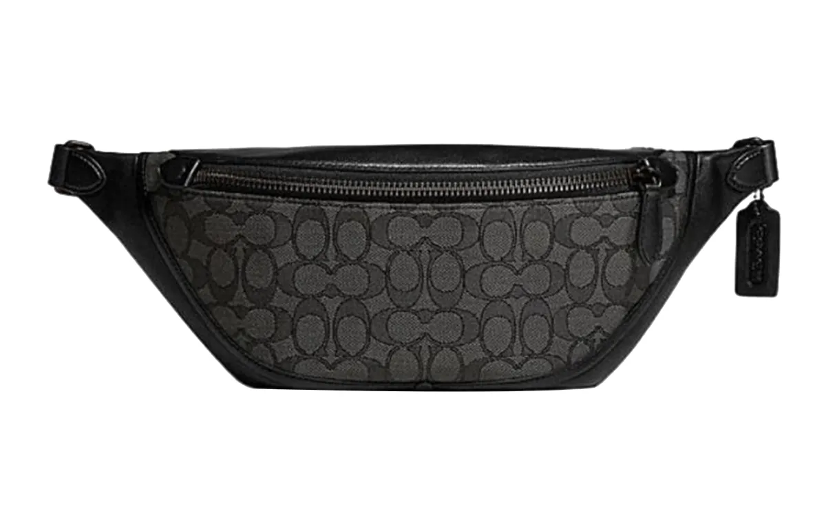 COACH League Cow Leather With Textile Crossbody Bag, Sling Bag, Fanny Pack Large Men's Black