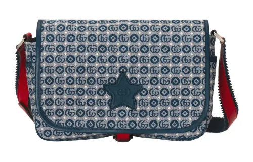 GUCCI Cotton Jacquard Messenger Bag, Shoulder Bag, Crossbody Bag Regular Kids' Blue