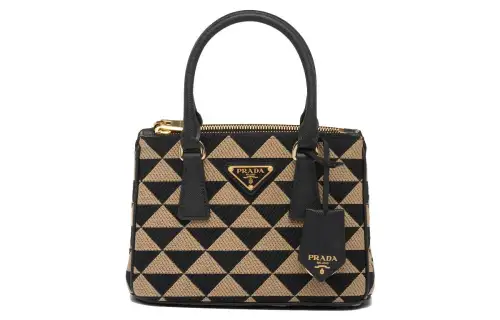 PRADA Galleria Killer Bag Embroidered Fabric With Leather Shoulder Bag Crossbody Bag Handbag Women's Black/Beige Yellow