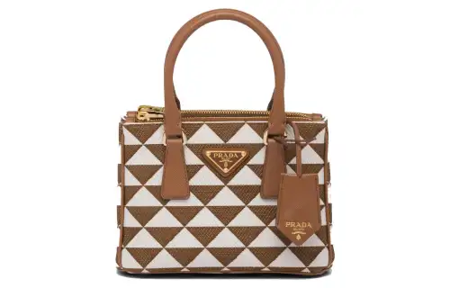 PRADA Galleria Killer Bag Fabric With Leather Shoulder Bag, Crossbody Bag, Handbag Women's Tobacco/Pink Mist White