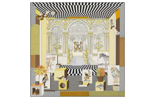 HERMES Scarves Unisex Black/Light Yellow/Cream