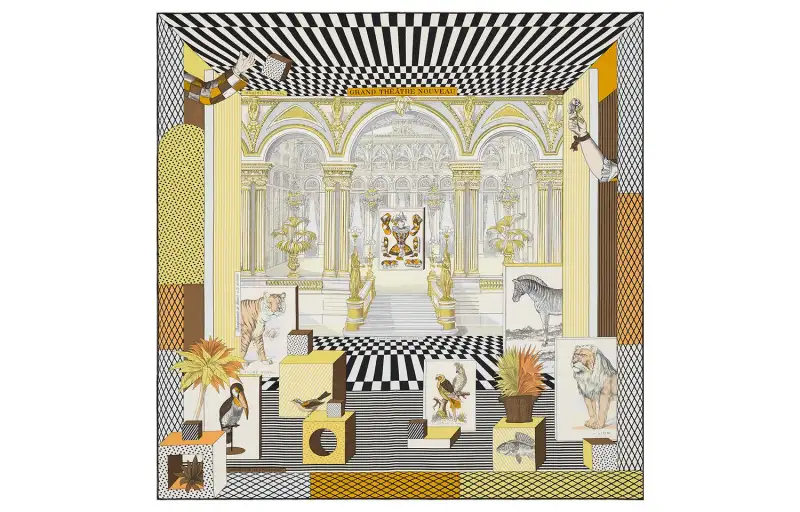 HERMES Scarves Unisex Black/Light Yellow/Cream