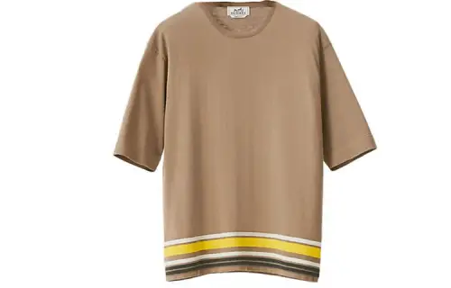 HERMES T Shirts Men's Brown Crew Neck Straight Fit