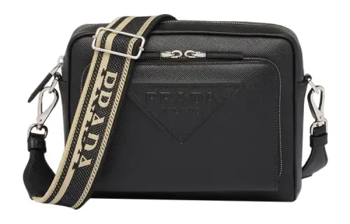 PRADA Saffiano Leather Messenger Bag, Crossbody Bag, Shoulder Bag Men's Black