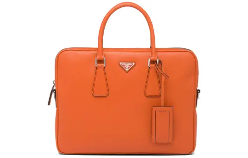 PRADA Saffiano Leather Briefcase Men's Papaya