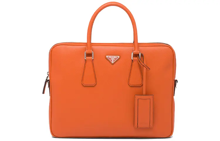 PRADA Saffiano Leather Briefcase Men's Papaya