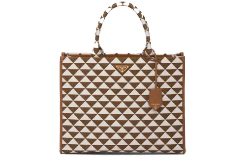 PRADA Leather Tote Bag, Shopping Bag, Handbag Large Women's Tobacco/Smoke White