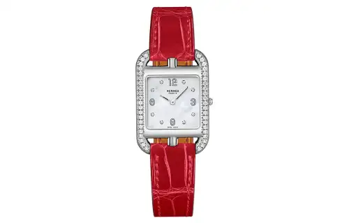 HERMES Cape Cod Collection Wrist Watches Quartz Movement Crocodile Leather Strap Silver Dial Women's Watch