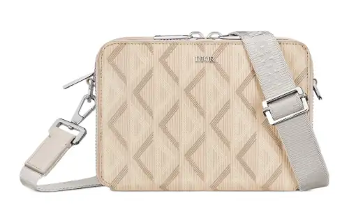 DIOR CD Diamond Canvas With Calfskin Messenger Bag Portable One Shoulder Crossbody Clutch Regular Men's Beige