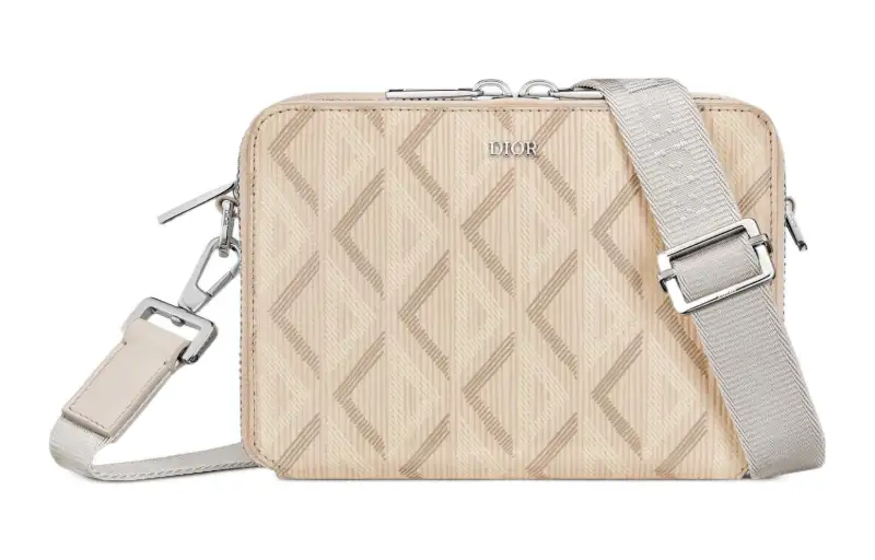DIOR CD Diamond Canvas With Calfskin Messenger Bag Portable One Shoulder Crossbody Clutch Regular Men's Beige