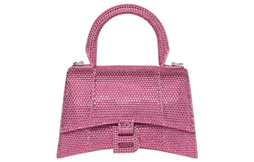 Balenciaga Hourglass Xs Hangbag With Rhinestones Pink
