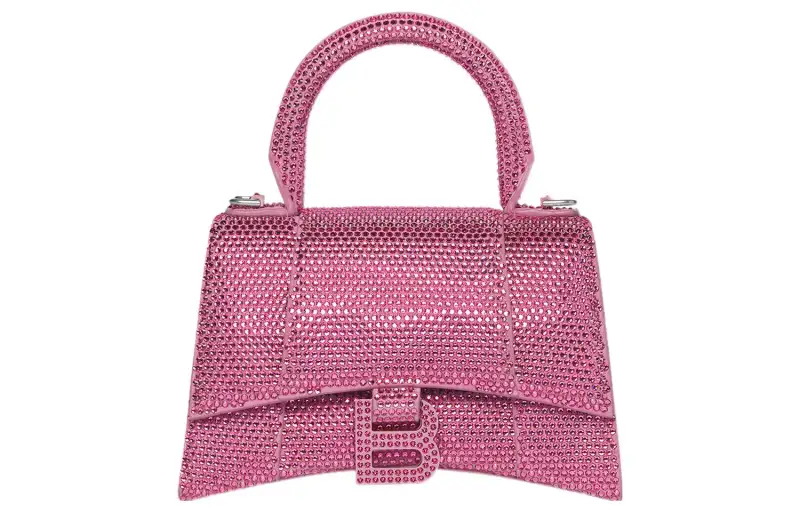 Balenciaga Hourglass Xs Hangbag With Rhinestones Pink