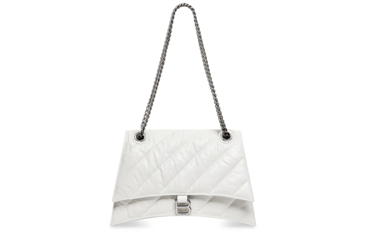 Balenciaga Crush Cow Leather Hourglass Bag, Crossbody Bag, Shoulder Bag Medium Women's White