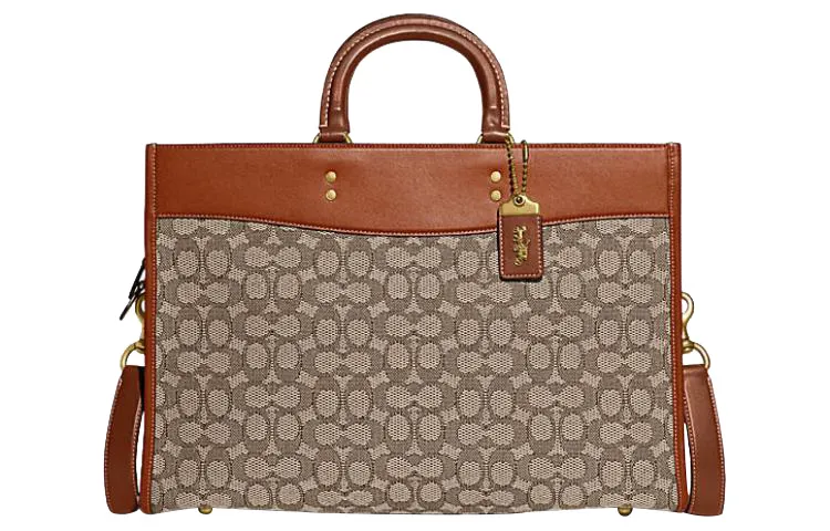 COACH Fabric With Cow Leather Briefcase, Handbag, Crossbody Bag Large Unisex Monogram Brown