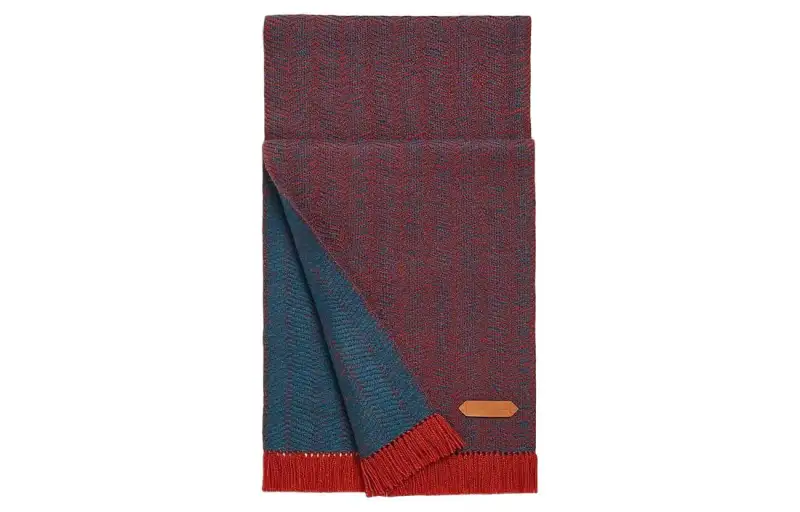 HERMES Knit Scarves Unisex Marine Blue/Hermes Red