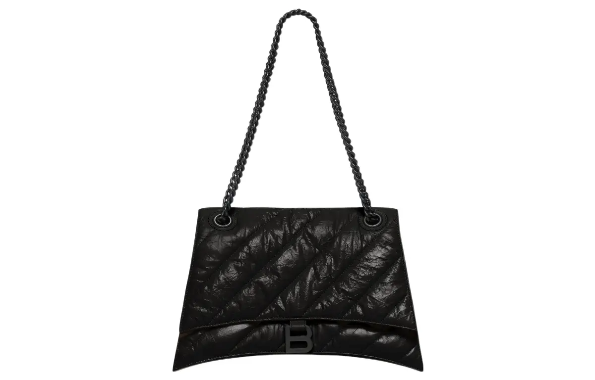Balenciaga Crush Medium Chain Quilted Bag Black