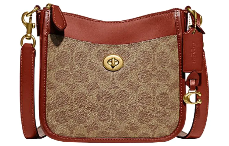 COACH Chaise Artificial Leather Crossbody Bags Small Women's Monogram Brown & Rusty Red