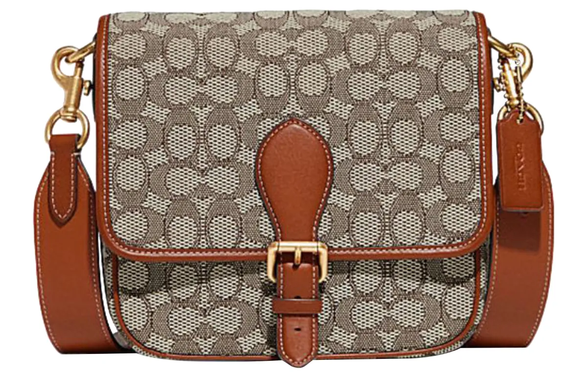 COACH Frankie Glove Tanned Leather With Fabric Shoulder Bag, Crossbody Bag Small Women's Monogram Brown