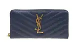 SAINT LAURENT Cassandre Cow Leather Wallet Women's Dark Blue