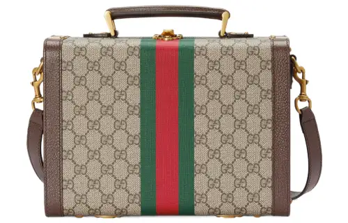 GUCCI Canvas Leather Binding Storage Box, Shoulder Bag, Crossbody Bag, Handbag, Makeup Bag Men's Ebony