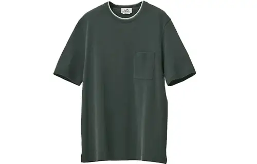 HERMES T Shirts Men's Dark Green Crew Neck Moderate Straight Fit