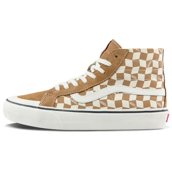 Vans Skateboarding Shoes Unisex High-top Brown And White Checkerboard