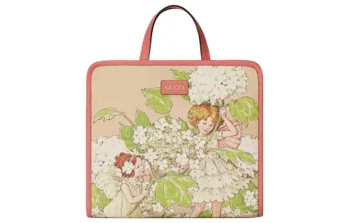 GUCCI Supreme Canvas Leather Trim Tote Bag, Shopping Bag, Handbag Kids' Light Pink