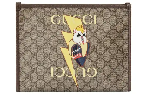 GUCCI Canvas Leather Trim Clutch Men's Ebony