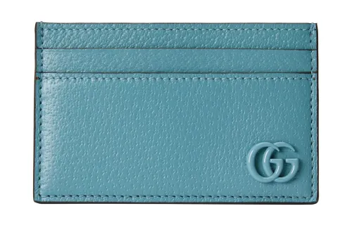 GUCCI GG Marmont Leather Card Holder Regular Men's Light Blue