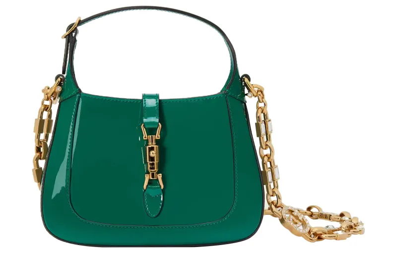 GUCCI Jackie 1961 Patent Leather Crescent Shoulder Bag Shoulder Bag Mini Women's Green