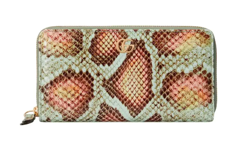 GUCCI GG Marmont Python Skin Wallet Women's Light Green
