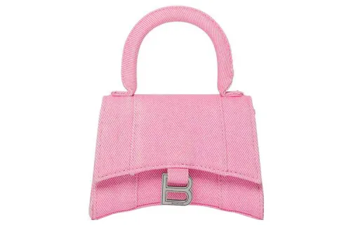 Balenciaga Hourglass Washed Denim Shoulder Bag, Crossbody Bag, Handbag Mini Women's Pink