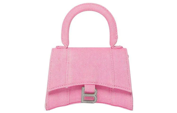 Balenciaga Hourglass Washed Denim Shoulder Bag, Crossbody Bag, Handbag Mini Women's Pink