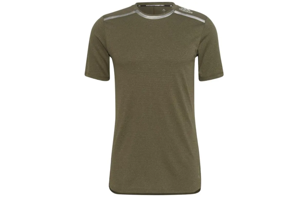 Adidas T-Shirts Men's Olive Green Crew Neck Moderate Straight Fit