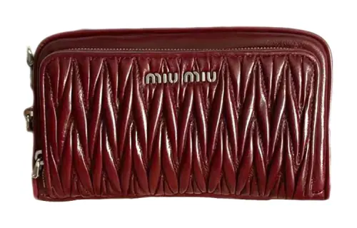 MIU MIU Leather Shoulder Bag, Crossbody Bag, Clutch Women's Burgundy