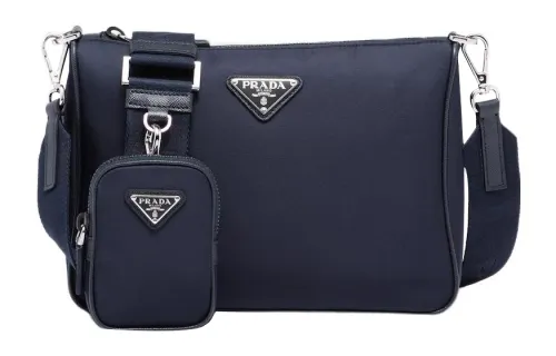 PRADA Fabric, Saffiano Leather Messenger Bag, Crossbody Bag, Shoulder Bag Men's Blue