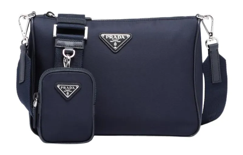 PRADA Fabric, Saffiano Leather Messenger Bag, Crossbody Bag, Shoulder Bag Men's Blue
