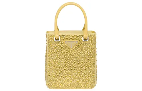 PRADA Satin Fabric Tote Bag, Shopping Bag, Shoulder Bag, Crossbody Bag, Handbag Small Women's Pineapple Yellow