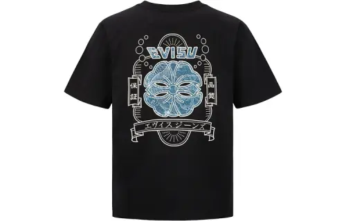 EVISU T Shirts Men's Black Crew Neck Moderate Straight Fit