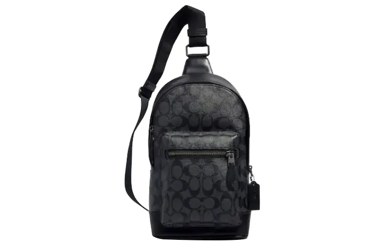 COACH Leather One Shoulder Crossbody Sling Bag Small Men's Charcoal Black Monogram